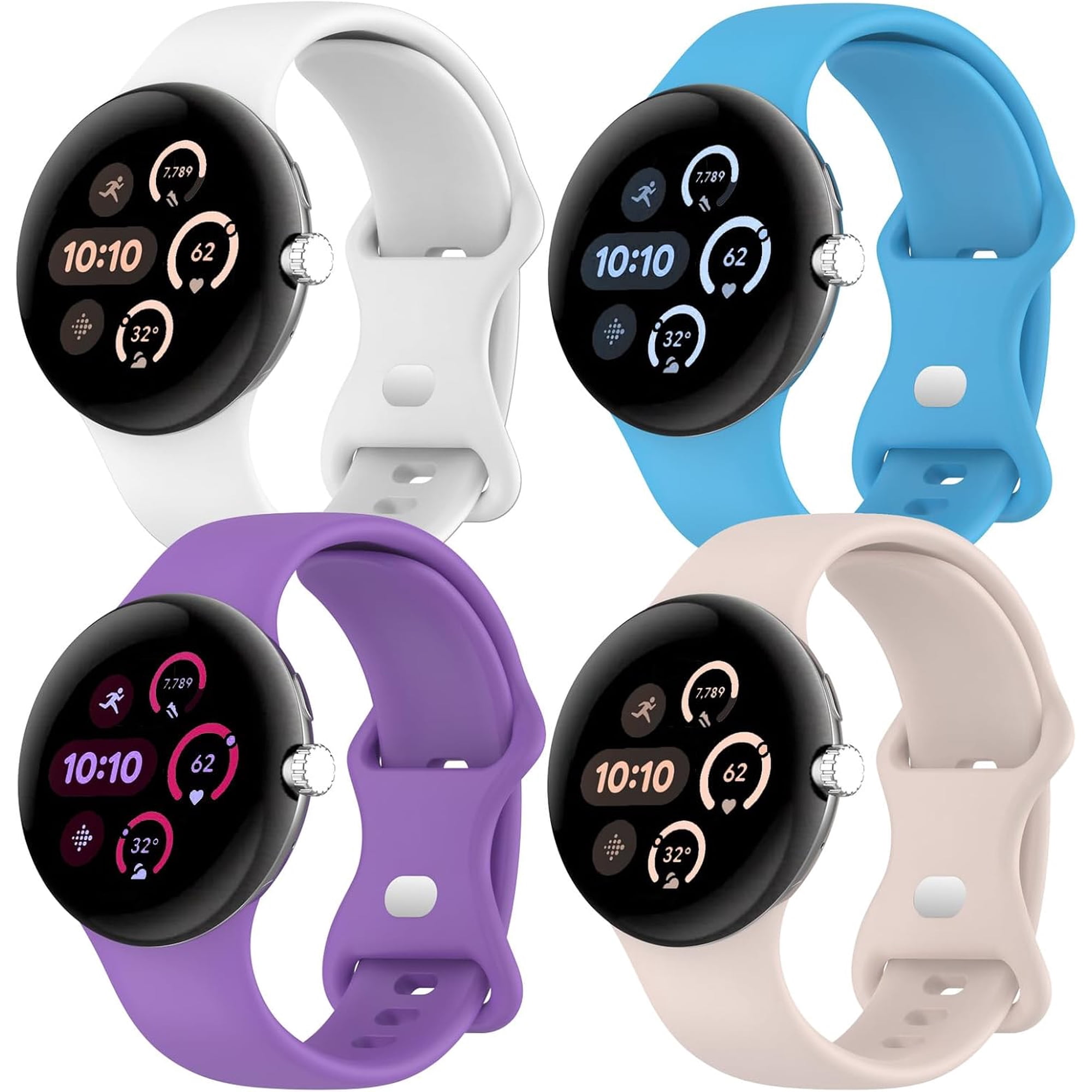 KOMI 4Pcs Active Band for Google Pixel Watch 3 Bands 41mm/Pixel Watch 2 Band for Women/Men,Sport Waterproof Silicone Strap for Google Pixel Watch Band Replacement Wristband