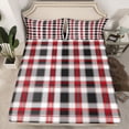 thumbnail image 2 of Feelyou Retro Square Plaid Bed Sheets, Grey Red Lines Buffalo King Sheets, 4pcs, 2 of 7