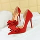 thumbnail image 4 of Zapatos de tacón alto clásicos para mujer, de moda, dulces, súper sexys, de boca baja, con punta lateral hueca, con lazo, para novia, 4 of 5