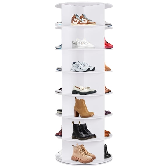 7-Tier Spinning Shoe Rack, 360° Rotating Shoe Organizer Tower, Vertical Carousel Storage for Shoes and Handbags