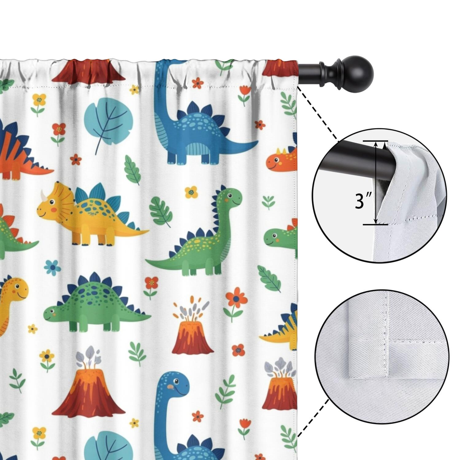 Blackout Kids Curtains,Dinosaur and Volcano Pattern Childrens Insulated Curtains Set Of 2,Bedroom Essentials,Toddler Room Decor 42"x63"