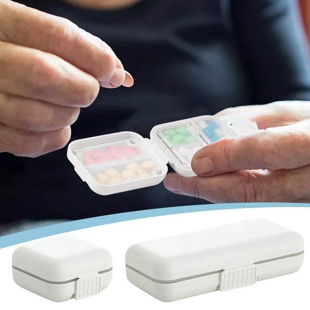 Separador y cortador de pastillas rectangulares de plástico - Dispensador de pastillas y cápsulas, blanco, 5,12x2,5x1,3 pulgadas, organizador portátil de medicamentos