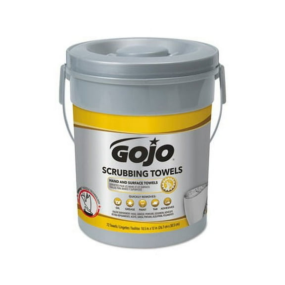 Scrubbing Towels Hand Cleaning, Silver/Yellow, 10 1/2 x 12, 72/Bucket