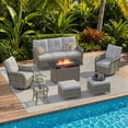 thumbnail image 3 of Clouddwell 7 Pieces Outdoor Patio Furniture Set, Rattan Wicker Sectional Swivel Rocker Chairs Sets with Fire Pit, Light Gray/Yellow, 3 of 9