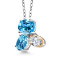 thumbnail image 2 of Gem Stone King 925 Silver and 10K Yellow Gold Swiss Blue Topaz and White Topaz Pendant Necklace for Women (3.10 Cttw, Oval 8X6MM, 7X5MM and 6X4MM, Gemstone November Birthstone, with 18 inch Chain), 2 of 4