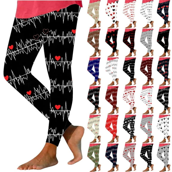 Feancey 70 Percent off Sales Womens Leggings High Waisted Casual Heart Print Stretchy Workout Pants Valentines Day Buttery Soft Cute Tummy Control Yoga Tights Multicolor XL