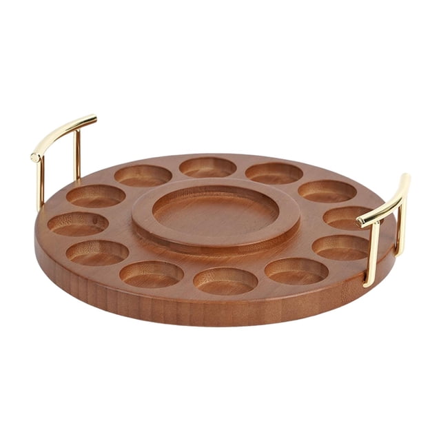 Abbracc Round Tabletop Wood Rack Tea Cup Holder Serving Tray Diameter 26cm for Home and