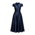 thumbnail image 5 of Short Sleeve Formal Dress Elegant Bodycon Ruched Cocktail Wedding Guest Dresses for Women Fall Navy M, 5 of 7