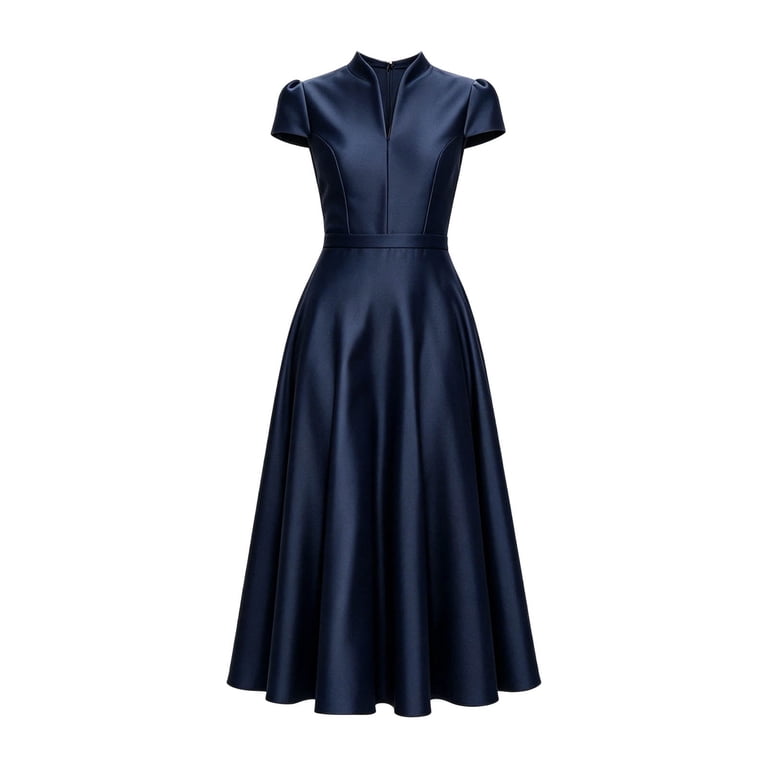 Blmnix Formal Wedding Guest Dress Dress Women Satin Bridal Shower Cocktail Dress Short Sleeve Maxi V-Neck Blue Women's Casual Dresses M