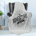 thumbnail image 4 of Adventure Soft Flannel Fleece Throw Blanket, Retro Beginning of the Adventure Words on White Backdrop Vintage, Cozy Plush for Indoor and Outdoor Use, 70" x 90", Black White, by Ambesonne, 4 of 5
