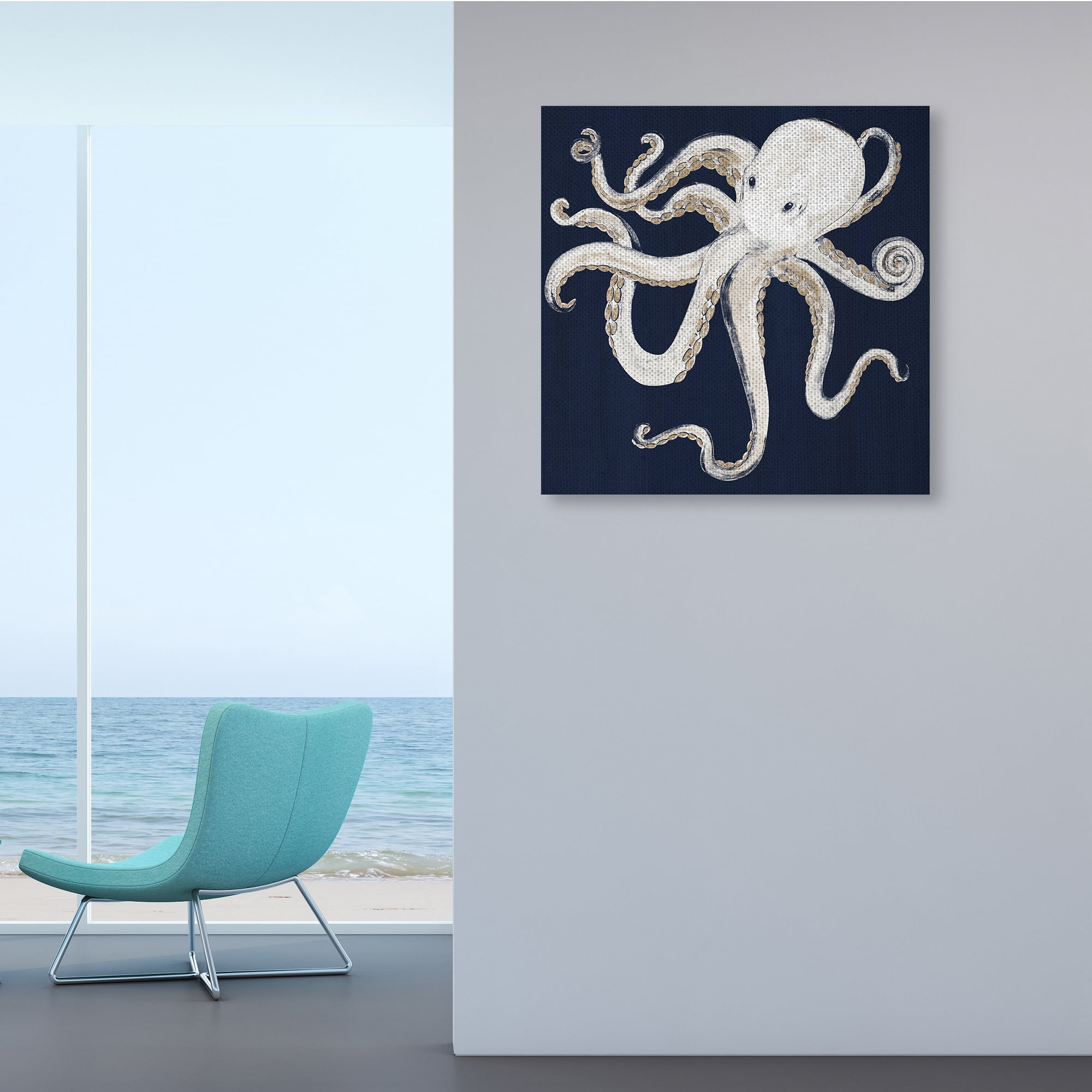 Stupell Industries Whimsical Nautical Octopus Illustration over Navy Blue,36 x 36,Designed by Gina Ritter