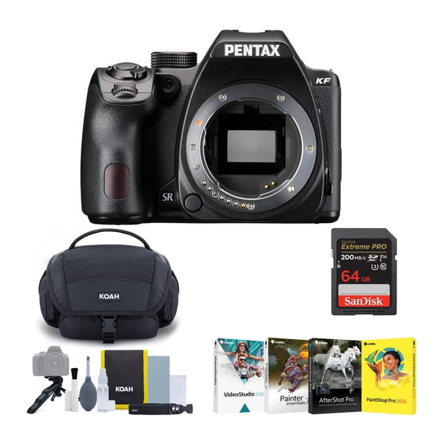 Cámara réflex digital Pentax KF con cuerpo (negro) con kit de accesorios y 64 GB
