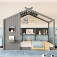 thumbnail image 2 of Bellemave Floor House Bed with Storage Shelf, Wood Twin Size Montessori Bed with Fence, Playhouse Beds Frame Can be Decorated, No Box Spring Needed（Gray), 2 of 8