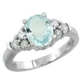 thumbnail image 1 of 14K White Gold Natural Aquamarine Ring Oval 9x7mm Diamond Accent, size 7.5, 1 of 2