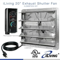 iLIVING 20" Wall Mounted Shutter Exhaust Fan, Automatic Shutter, with Thermostat and Variable Speed controller, 2.2A, 3368 CFM, 5000 SQF Coverage Area Silver (ILG8SF20V-ST)