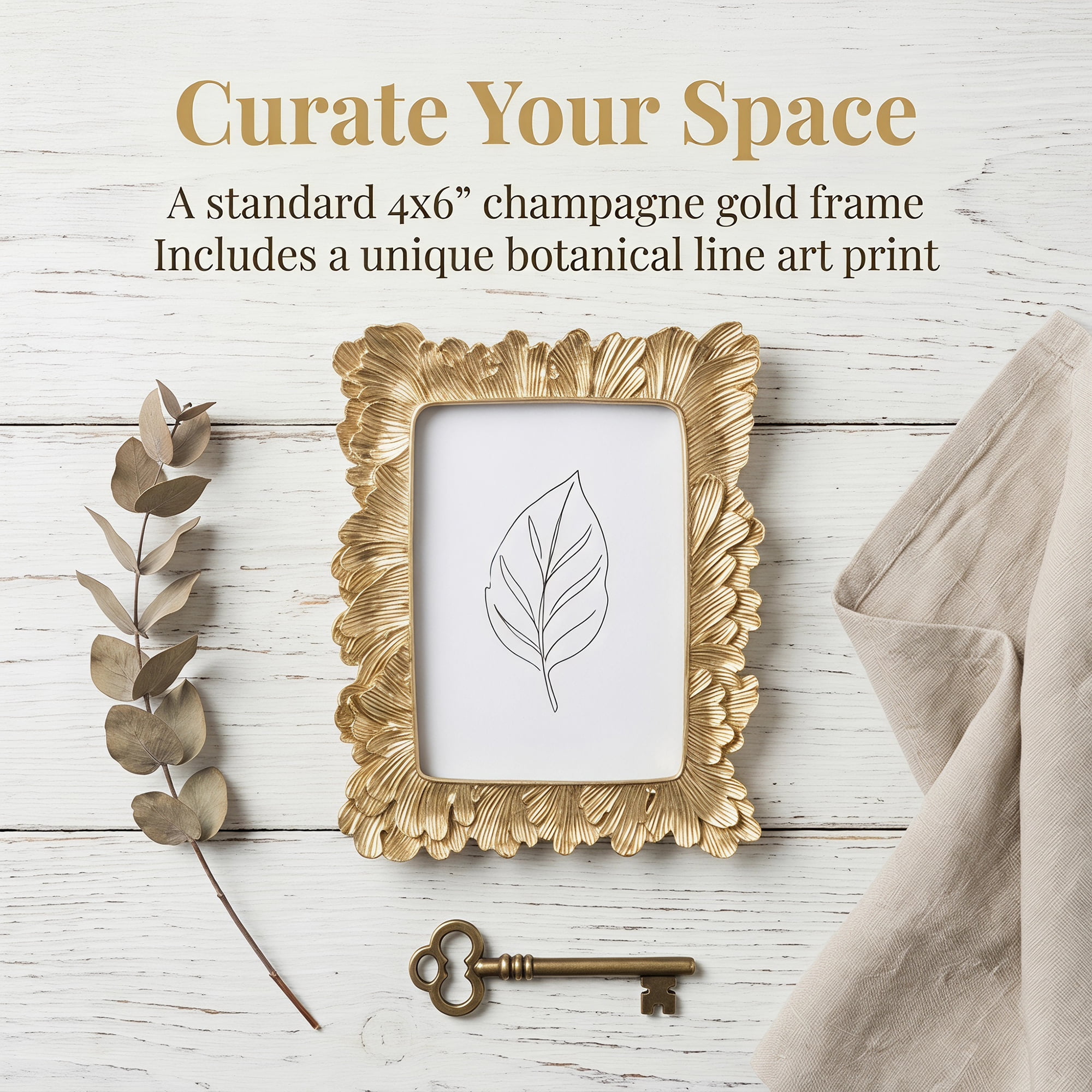 Unique Bargains Palm Leaf Resin Picture Frame for Coastal Home Decor Gold 4" x 6"