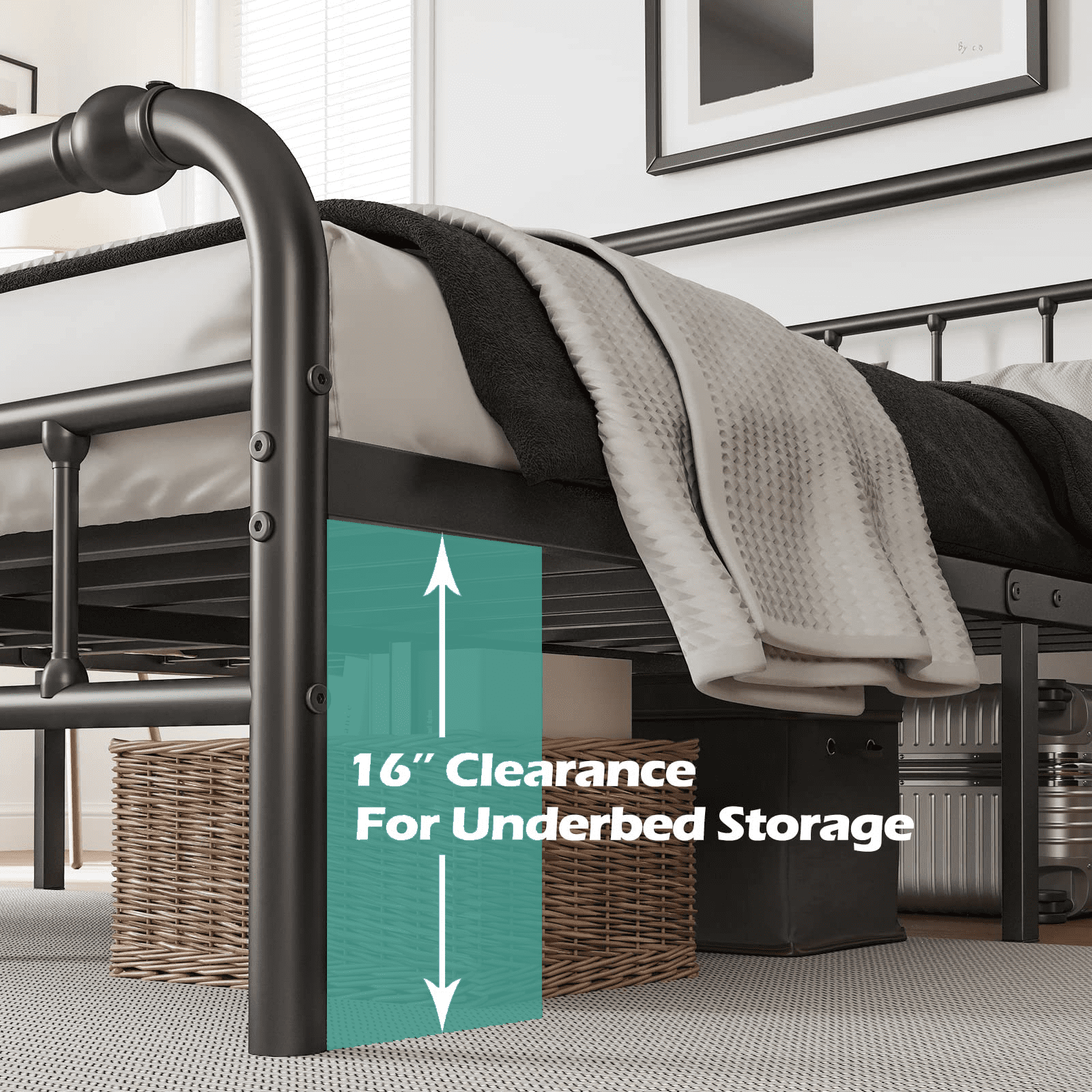 QFTIME Twin Bed Frame with Headboard, Vintage Style, Heavy-Duty Metal Platform Bed Frame with 18" High, Non-Slip and Noise-Free, No Box Spring Needed, Black
