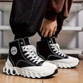 thumbnail image 4 of [High Top Shoes] Explosive High Top Shoes for Spring and Summer 2025 | New Height Increasing Thick Soled with Wavy Sole, Classic Black Sports Canvas Shoes for Men | AOPLUS Brand, Mid Top, Fit, 4 of 11