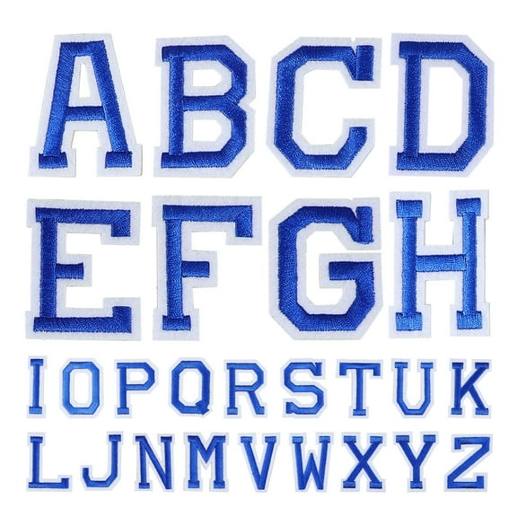 PAMINGONO 26Pcs Blue Polyester Embroidered Patches for Sewing and Decorative Letters Diy Design