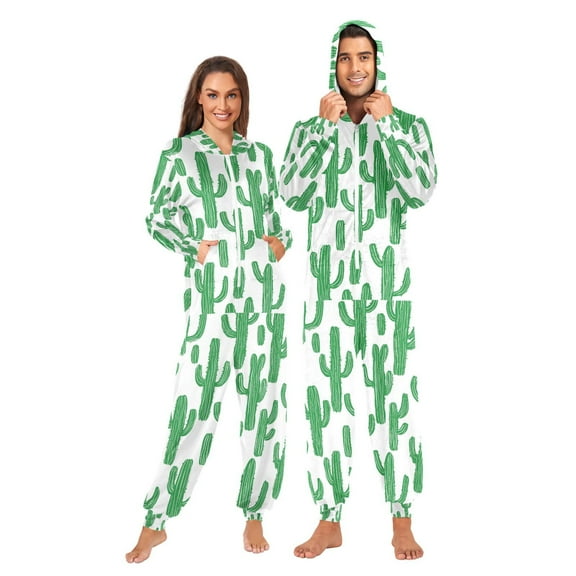 FORMRS Onesies Pajama for Adults Unisex Hoodie Winter Jumpsuit One Piece Sleepwear, Sizes S-2XL, Cactus Pattern