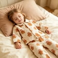 thumbnail image 3 of Pandaie Toddler Boys Girls Christmas Pajama Set Gingerbread Print Loungewear Lapel Button Home Sleepwear Khaki,12-18 Months, 3 of 7