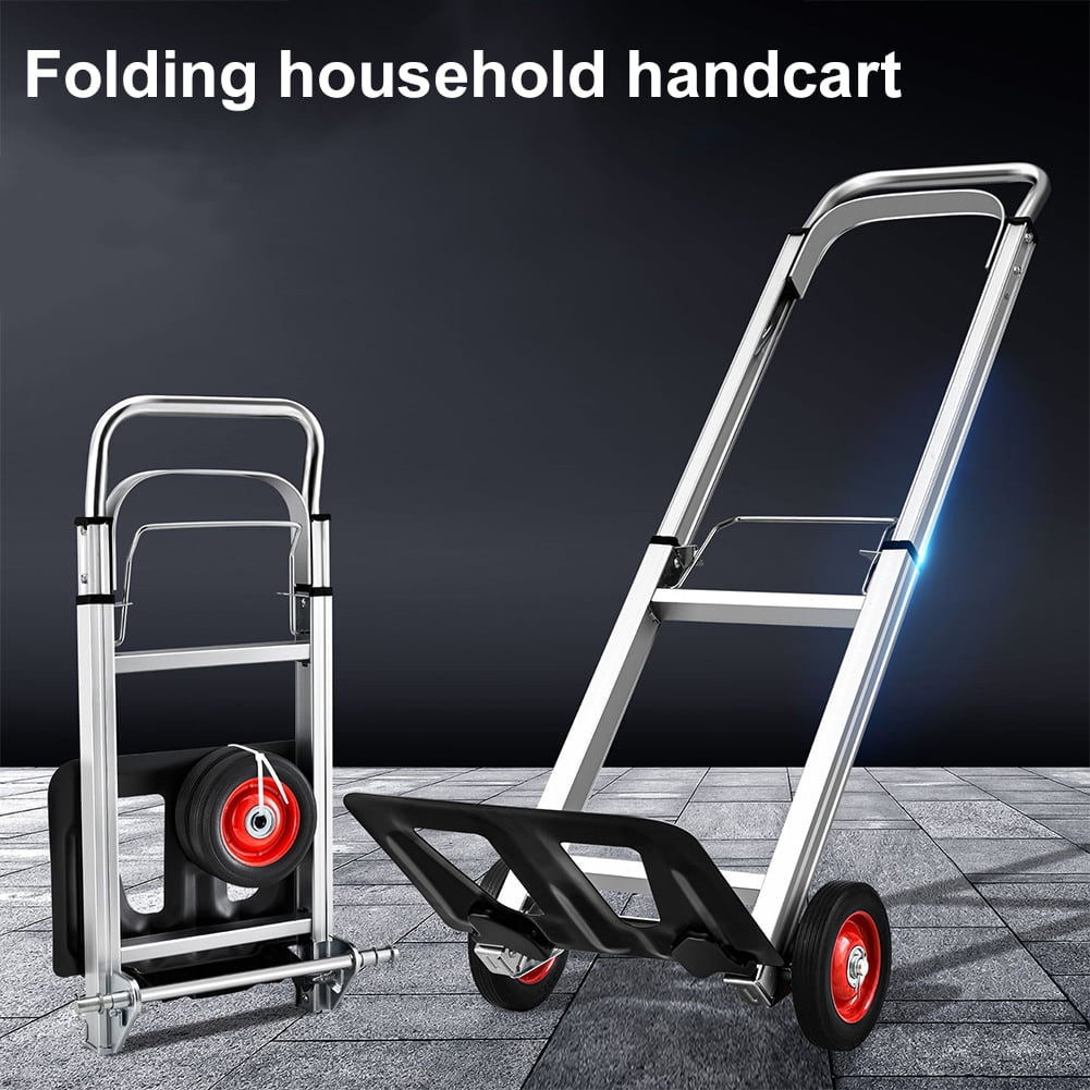Folding Hand Truck Dolly Cart, Capacity Portable Aluminum Dolly Cart with Telescoping Handle and 15Cm Rubber Wheels for Moving,Shopping,Travel,Office Use