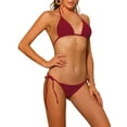 thumbnail image 4 of INSPIRAR CHIC Conjuntos de Bikini de Mujer con Tira Halter de Lado 2 Piezas con Parte Inferior Triangular de Cintura Baja Traje de Baño Talla X-Small Rojo Vino, 4 of 5