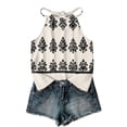 thumbnail image 3 of Boho Halter Top for Womens - Tie Neck Sleeveless Graphic Camisole, Flowy Asymmetric Hem Tank for Women's Summer Beach & Festival Outfits Beige L, 3 of 8