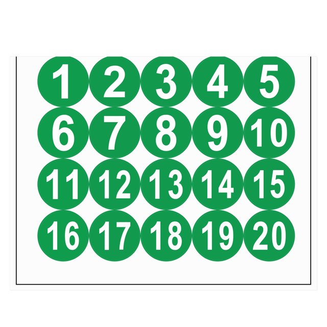 Unique Bargains 50mm Dia PVC Round Number Stickers Number 1-20 Green