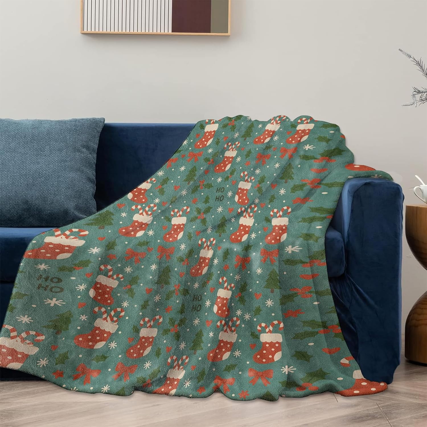 Christmas Stocking Blanket Gifts for Adults Women Girls Kids, 40 x 50 in, Festive Red Socks Candy Canes Flannel Blankets for Bedroom, Camping, Couch, Room Home Decor, Fuzzy Warm Soft Cozy