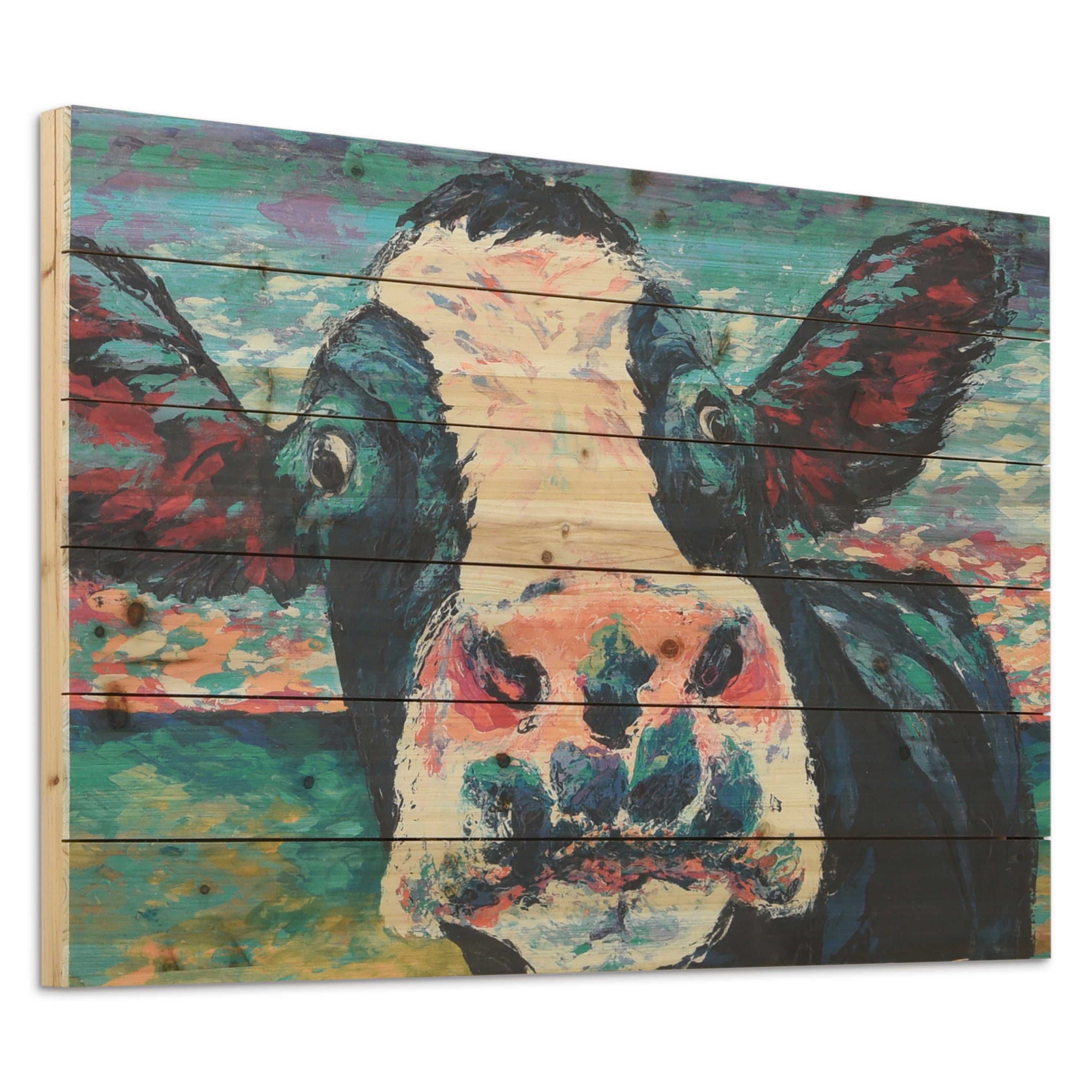 Empire Art Direct "Curious Cow"Arte de Legno Digital Print on Solid Wood Wall Art Blue 24 x 36