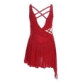 thumbnail image 4 of SiiRoh Girls Lyrical Dance Dress Sleeveless Rhinestones Ballet Leotard Figure Skating Asymmetrical Skirt Burgundy 6, 4 of 7