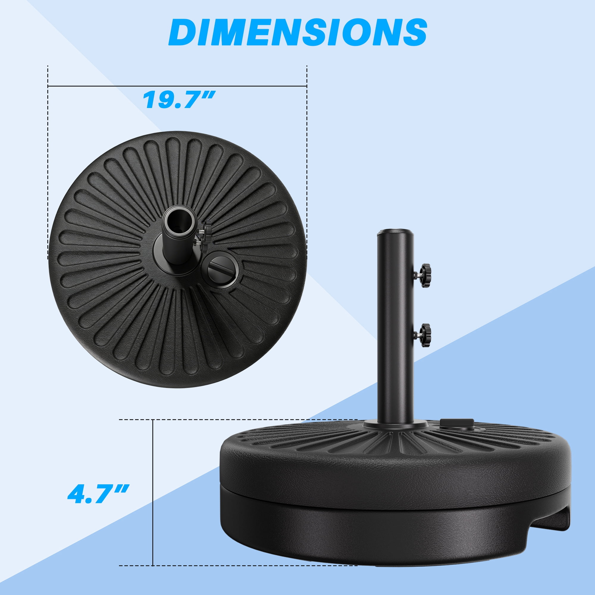 Easthome Heavy Duty Fillable Patio Umbrella Base with Dual-Lock System, Holds up to 81.5 lbs for 7-12FT Market Umbrella, Sand/Water Weighted Stand for Outdoor, Fits 1.5" & 1.9" Pole