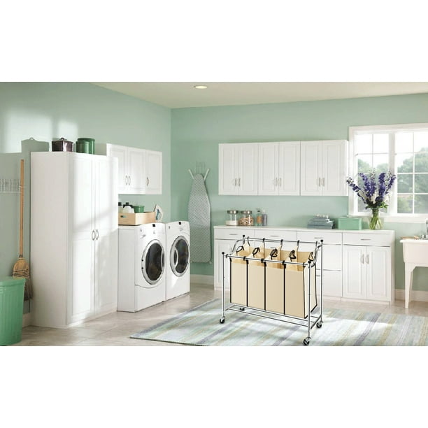 Laundry Sorter 4Bag HeavyDuty Rolling Divided Laundry Hamper Cart