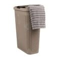 thumbnail image 6 of Mind Reader Slim Laundry Hamper with Lid,  40L Clothes Basket, Narrow Tapered Design with Ventilated Cutout Pattern, Plastic, Tan, 6 of 10