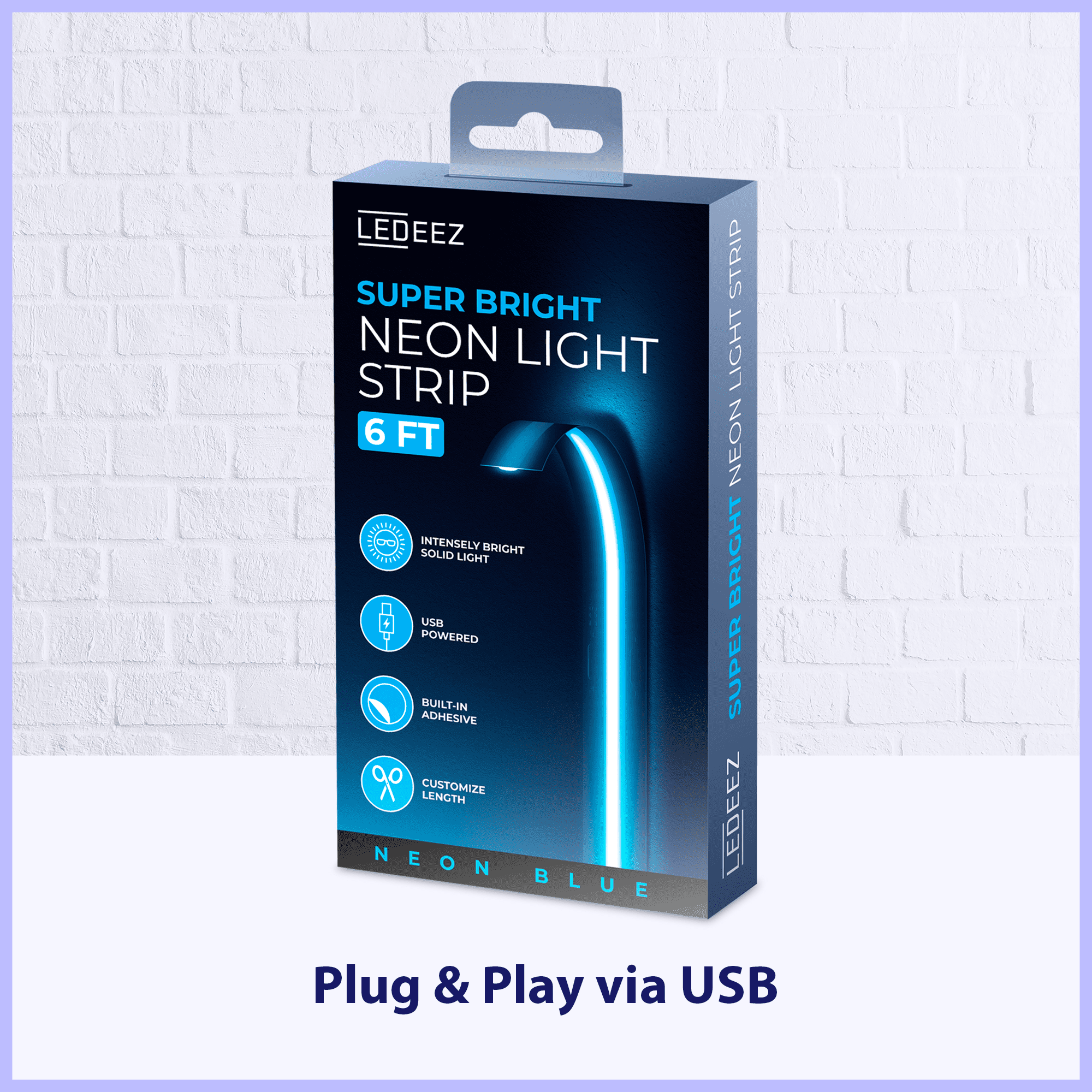 Ledeez Indoor 6 Ft USB Plug-in Neon Blue LED Light Strip