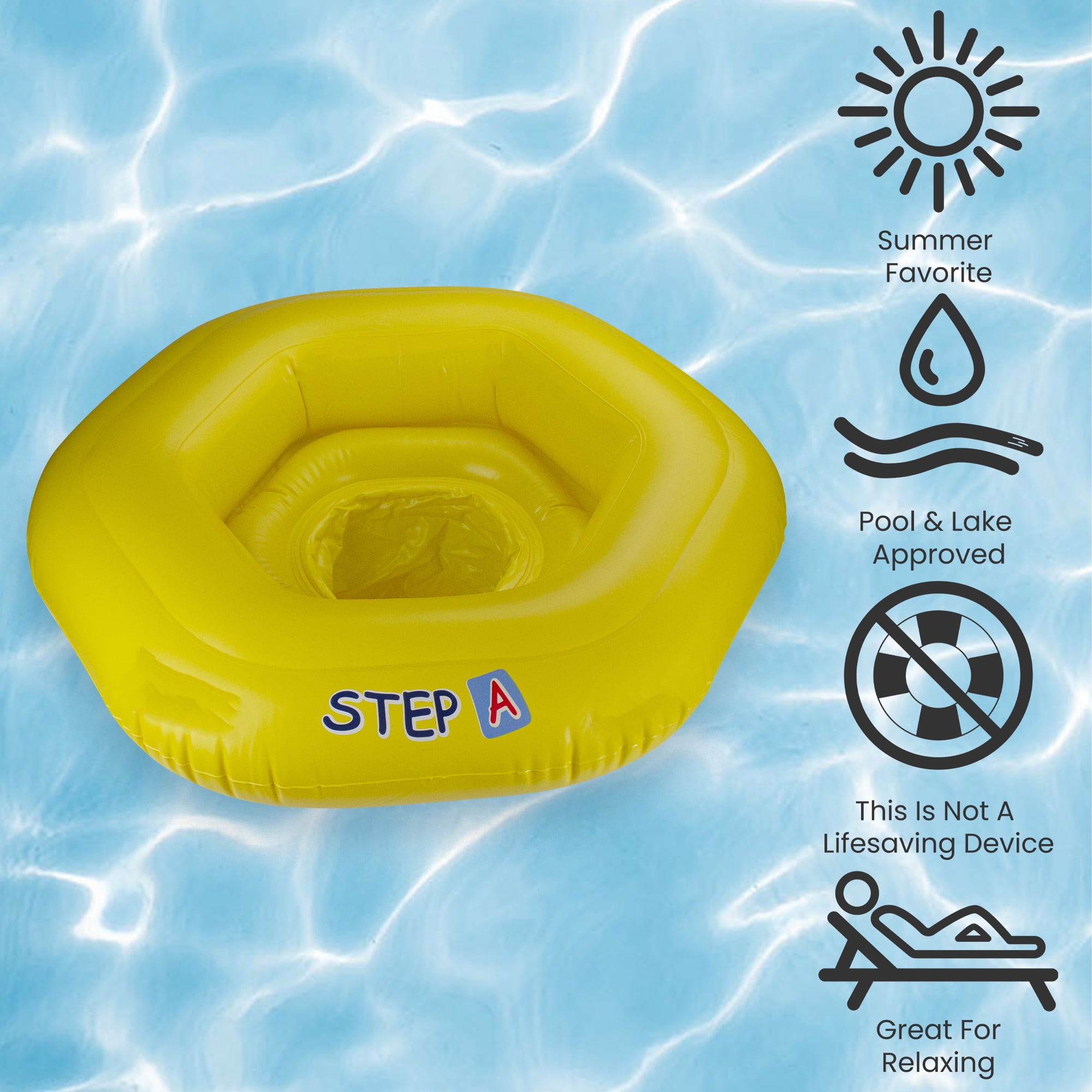 Pool Central 26" Hexagon Inflatable 1-Person Swimming Pool Baby Seat Float - Yellow