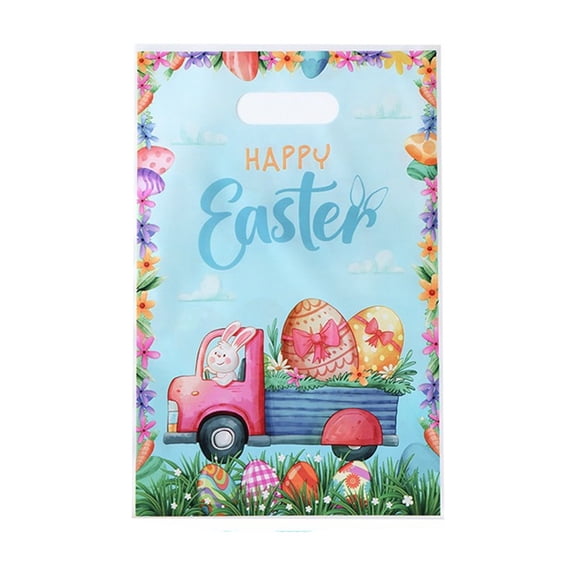 10-Pack Easter Tote Bags, Bunny-Shaped Egg & Candy Gift Bags, Small Tote Bags With Happy Easter Printed Cute Bunny & Egg Patterns For Party Favors, Easter Gift Giving, Snack