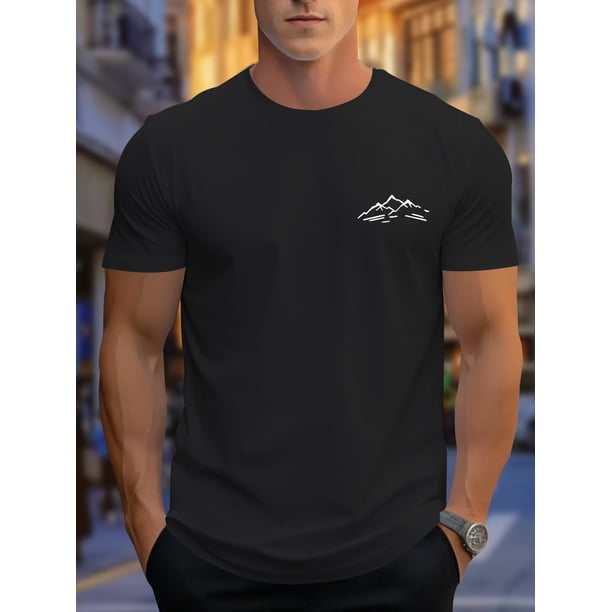 Men's Casual Short Sleeve T-Shirt with Mountain Graphic - Breathable, Crew Neck, Summer Sportswear