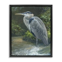Stupell Industries Blue Heron at Water's Edge Animals Painting Black Floater Framed Canvas Art Print Wall Art, 17 x 21