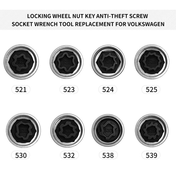 Wrench socket,Wheel Key Theft Tool Key 525 -theft Screw Socket Wrench Locks Car Tire Seat Wheel Locks Lock Screw Removal Wheel Locks Car Theft Screw Bolt Screw Removal Key Huiop