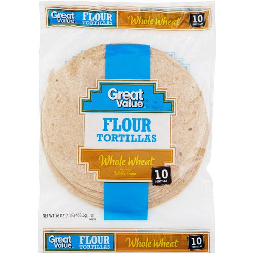 Great Value Whole Wheat 8" Flour Tortillas, 10 ct