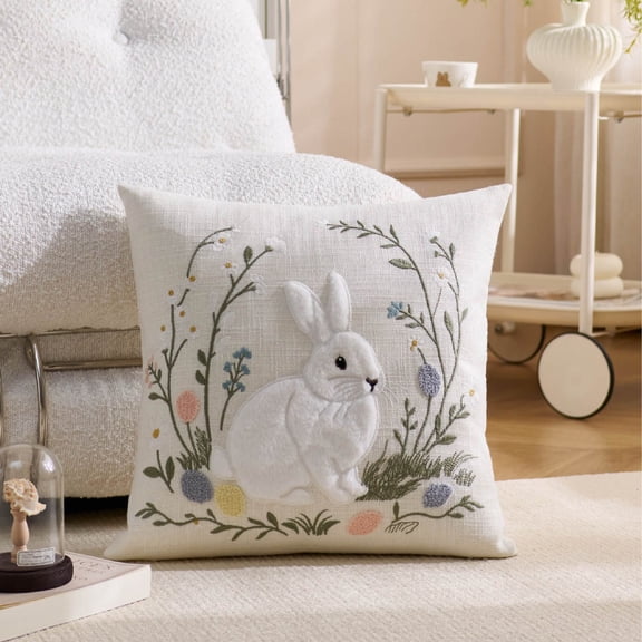 FeiFu Easter Bunny Embroidery Throw Pillow Cover Decorative Cushion Case for Living Room Bedroom Sofa Bed Couch Home Festival Decor