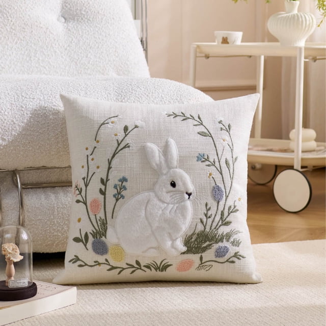 Easter Rabbits Mushrooms Embroidered Cushion Cover Living Room Bed Sofa Cushion Cover