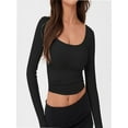 thumbnail image 3 of Women's Basic Sexy Square Neck Long Sleeve Going Out T Shirt Crop Top, 3 of 4