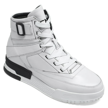

CMR CHAMARIPA Casual Elevator Sneakers Mens White High Top Lace Up Height Increasing Shoes 3.54 Inches Leather