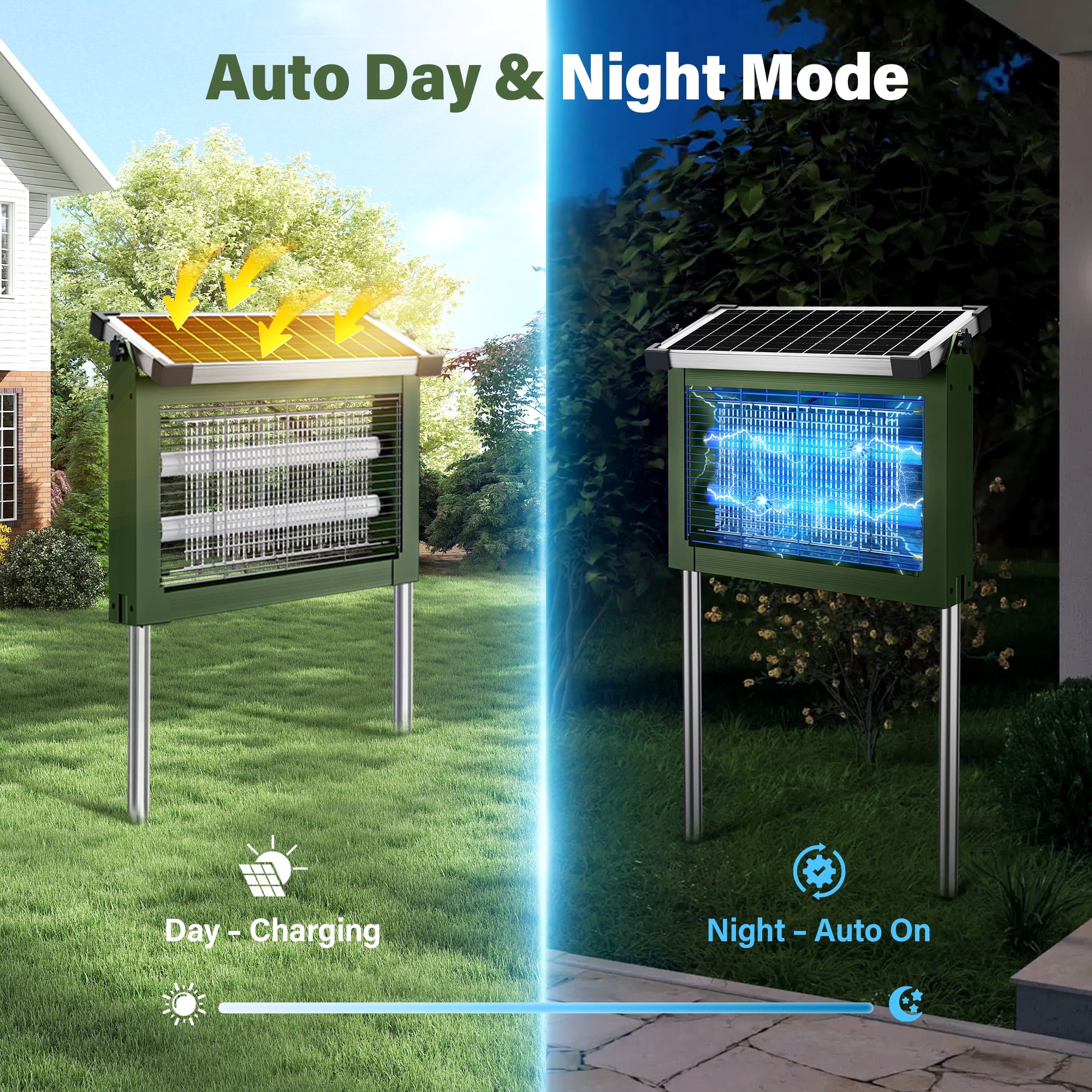 Rossetta Solar Bug Zapper Light, 4500V Waterproof Mosquito Zapper, Dual Power (Solar & Usb) for Indoor & Outdoor, Green