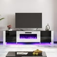 thumbnail image 2 of VANACC Fireplace TV Stand, 70" Entertainment Center LED Lights, U-Shaped Legs, Black & White, 2 of 7