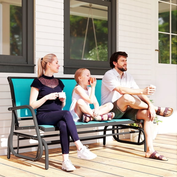 Outsunny Patio Glider Bench, 3 Seat Outdoor Glider Swing with Breathable Mesh Fabric, Metal Frame, Blue