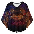 thumbnail image 4 of Colorful Neon Lion Portrait Women's V-Neck Blouse With 3/4 Ruffled Bell Sleeves Casual Top Ladies Blouses, 4 of 7